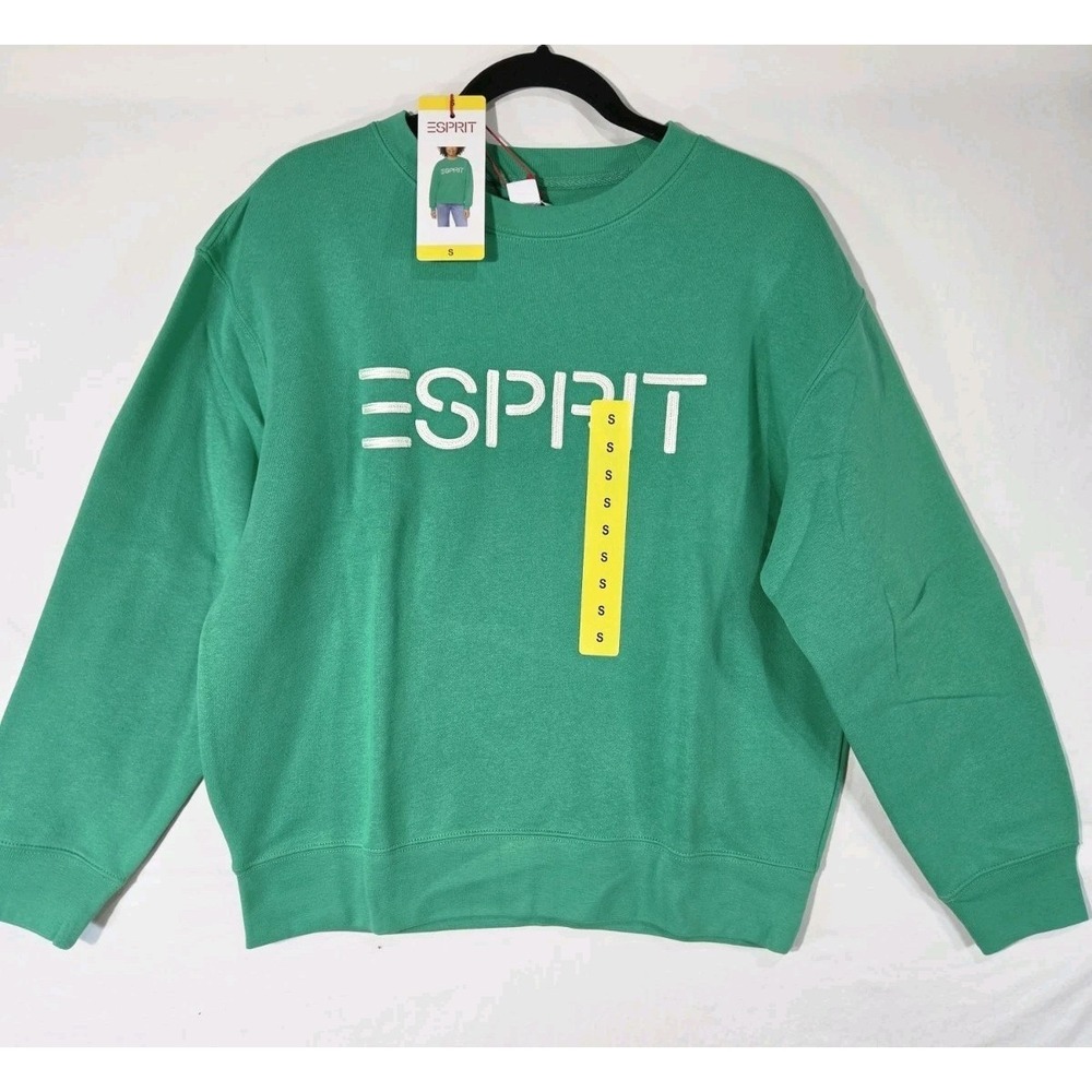 NWT ESPRIT Women's Fleece Logo Sweatshirt Green Costco SMALL Viral 80s
